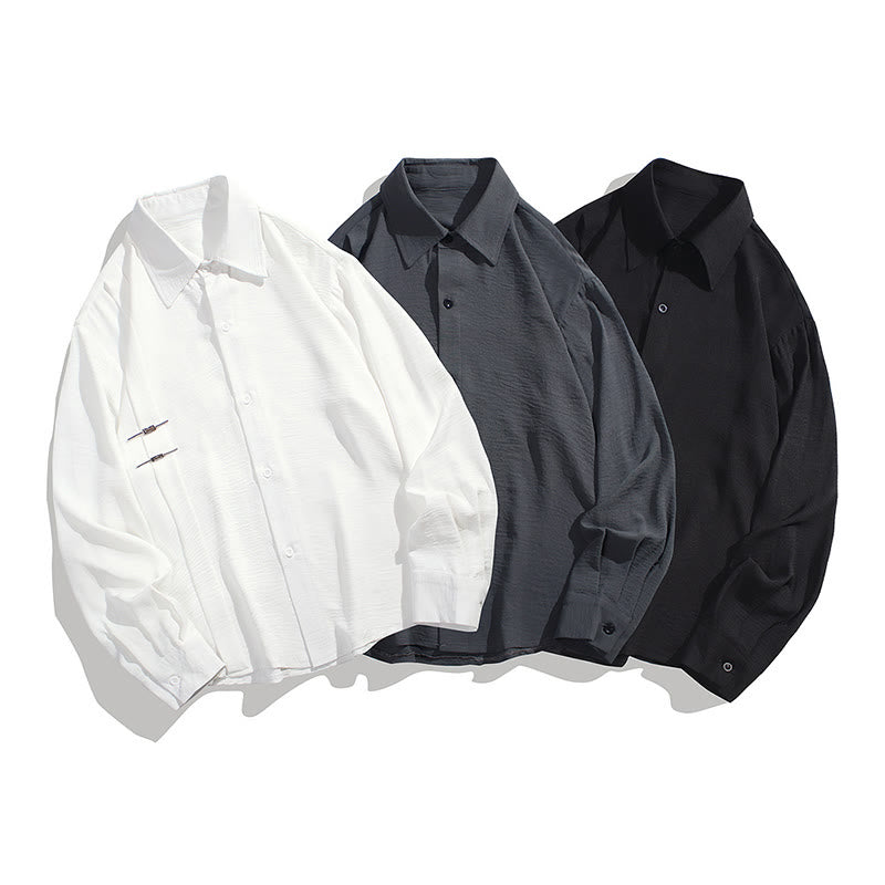 Buddha Stones Plain Buttons Stand Collar Long Sleeve Men's Cotton Shirt - image 1