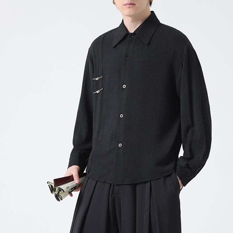 Buddha Stones Plain Buttons Stand Collar Long Sleeve Men's Cotton Shirt - image 22