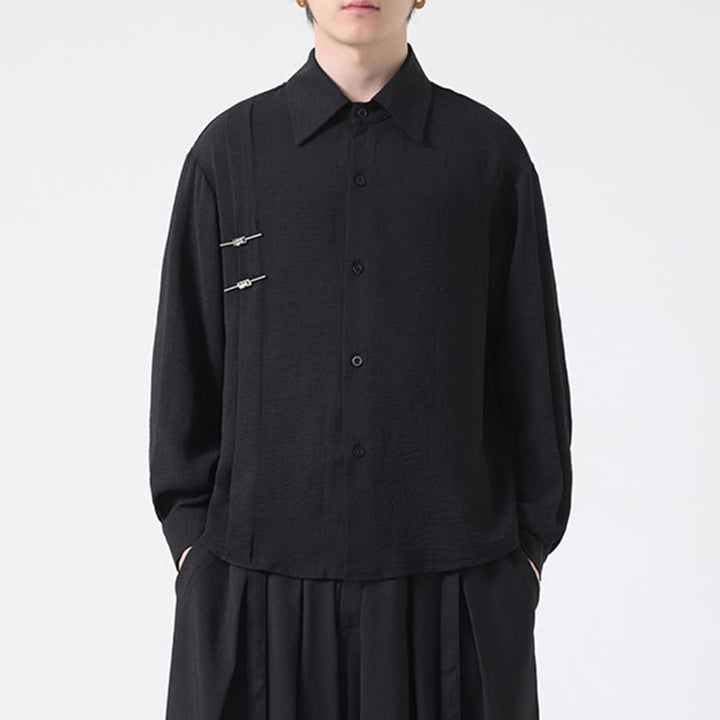 Buddha Stones Plain Buttons Stand Collar Long Sleeve Men's Cotton Shirt - image 19