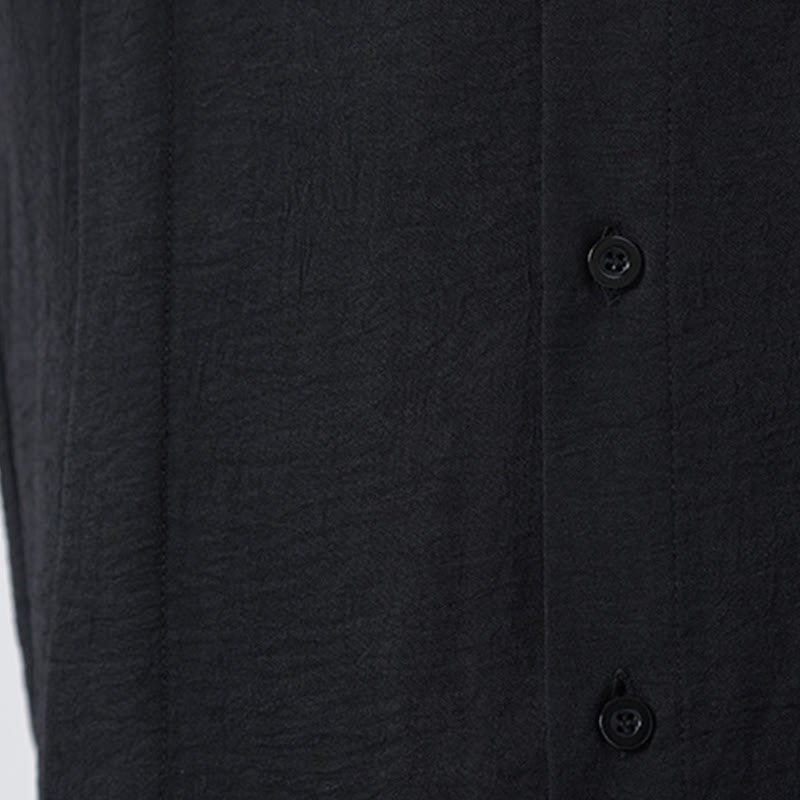 Buddha Stones Plain Buttons Stand Collar Long Sleeve Men's Cotton Shirt - image 27