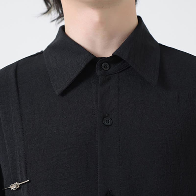 Buddha Stones Plain Buttons Stand Collar Long Sleeve Men's Cotton Shirt - image 25