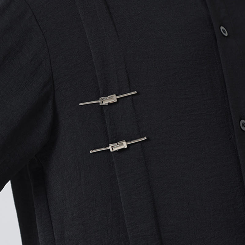 Buddha Stones Plain Buttons Stand Collar Long Sleeve Men's Cotton Shirt - image 26