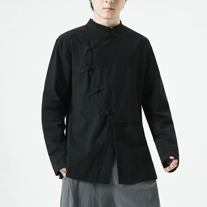 Buddha Stones Vintage Chinese Frog-Button Cotton Long Sleeve Men's Shirt - Black - US/UK/AU46，EU56 (5XL) - image 11