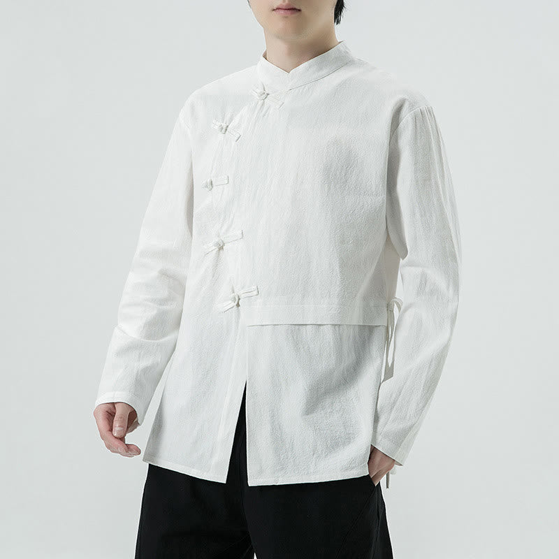 Buddha Stones Vintage Chinese Frog-Button Cotton Long Sleeve Men's Shirt - image 1