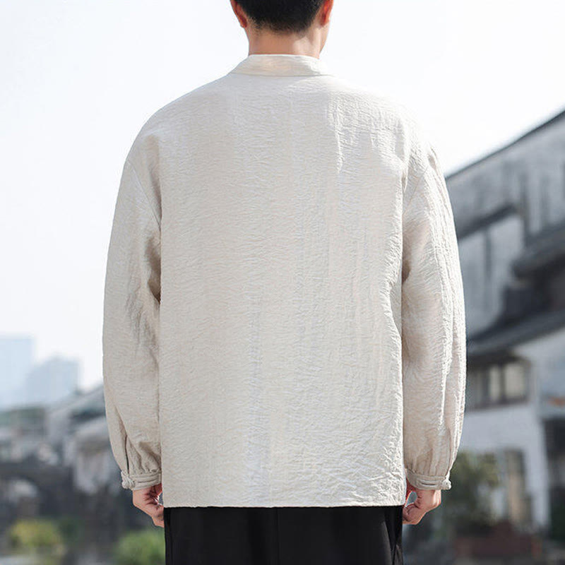 Buddha Stones Two Frog-Button Stand Collar Long Sleeve Men's Cotton Shirt - image 12