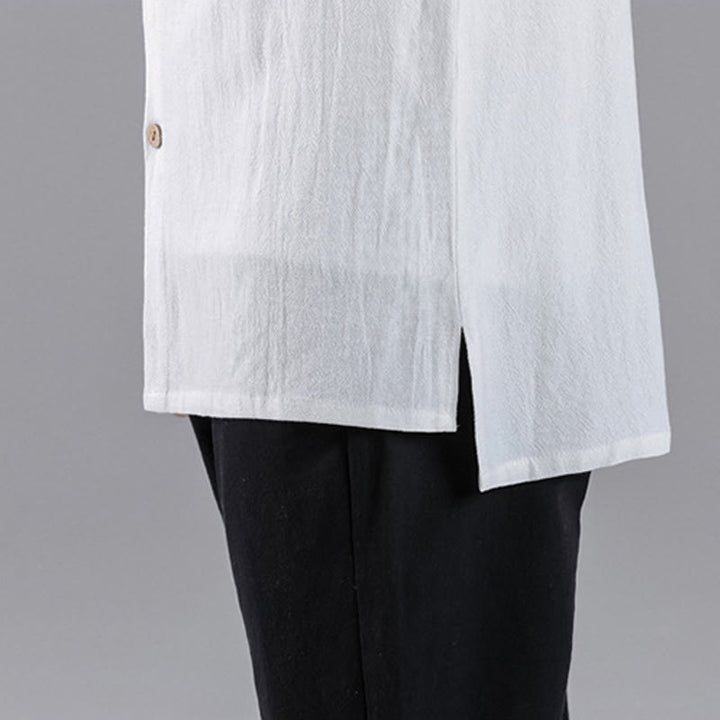 Buddha Stones Embroidered Auspicious Clouds Stand Collar Button Down Long Sleeve Men's Cotton Shirt - image 18
