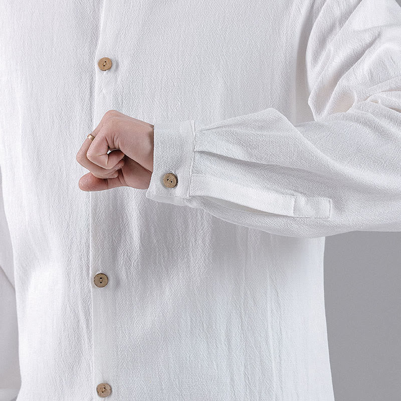 Buddha Stones Embroidered Auspicious Clouds Stand Collar Button Down Long Sleeve Men's Cotton Shirt - image 17