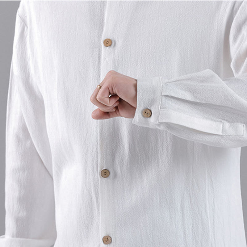 Buddha Stones Embroidered Auspicious Clouds Stand Collar Button Down Long Sleeve Men's Cotton Shirt - image 16