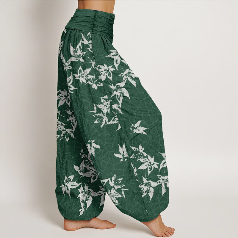 Buddha Stones Cotton Casual Maple Leaf Pattern Women's Elastic Waist Harem Pants - image 1