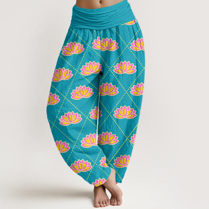 Buddha Stones Casual Vibrant Lotus Flower Pattern Women's Elastic Waist Harem Pants - DeepSkyBlue - US22，UK/AU26，EU54 (6XL) - image 7