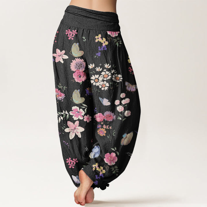 Buddha Stones Casual Colorful Flowers Butterfly Pattern Women's Elastic Waist Harem Pants - image 2