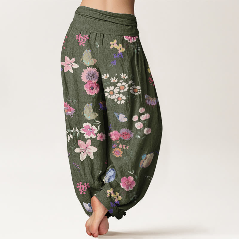 Buddha Stones Casual Colorful Flowers Butterfly Pattern Women's Elastic Waist Harem Pants - image 6