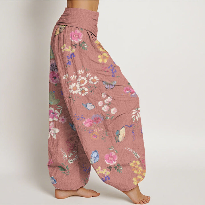 Buddha Stones Casual Colorful Flowers Butterfly Pattern Women's Elastic Waist Harem Pants - image 8
