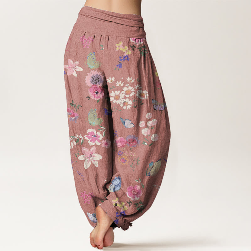Buddha Stones Casual Colorful Flowers Butterfly Pattern Women's Elastic Waist Harem Pants - image 9