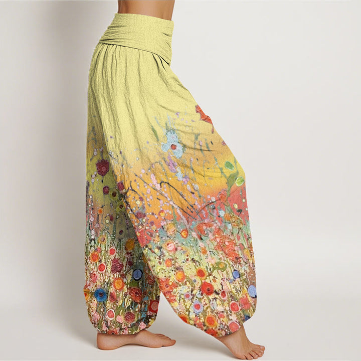 Buddha Stones Casual Colorful Flowers Gradient Background Pattern Women's Elastic Waist Harem Pants - image 5