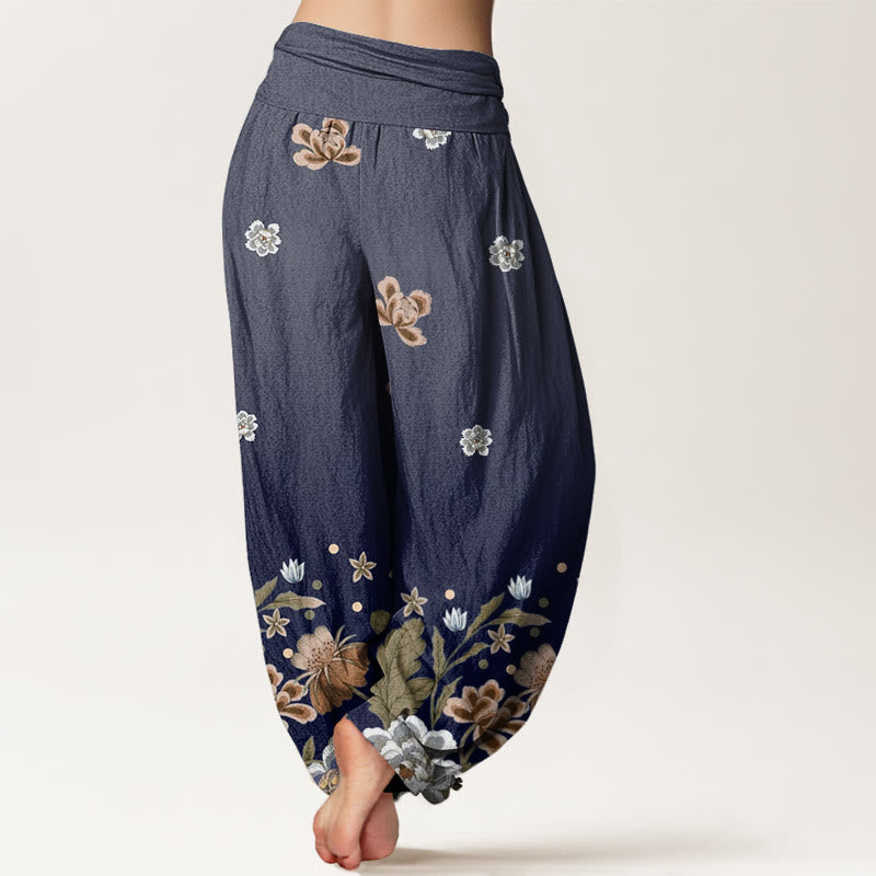 Buddha Stones Casual Blooming Flowers Pattern Women's Elastic Waist Harem Pants - image 2