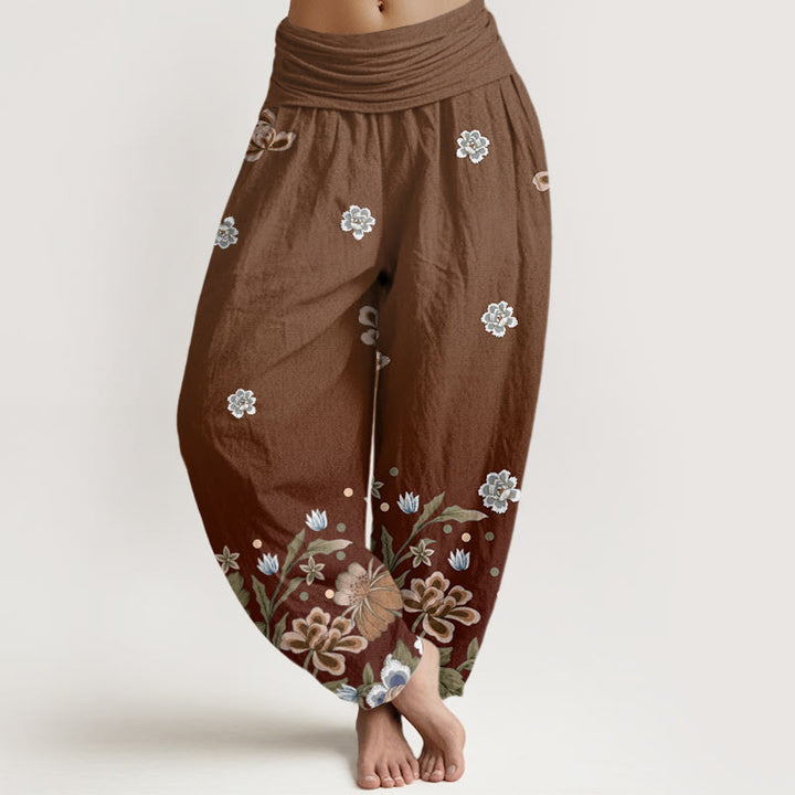 Buddha Stones Casual Blooming Flowers Pattern Women's Elastic Waist Harem Pants - SaddleBrown - US22，UK/AU26，EU54 (6XL) - image 4