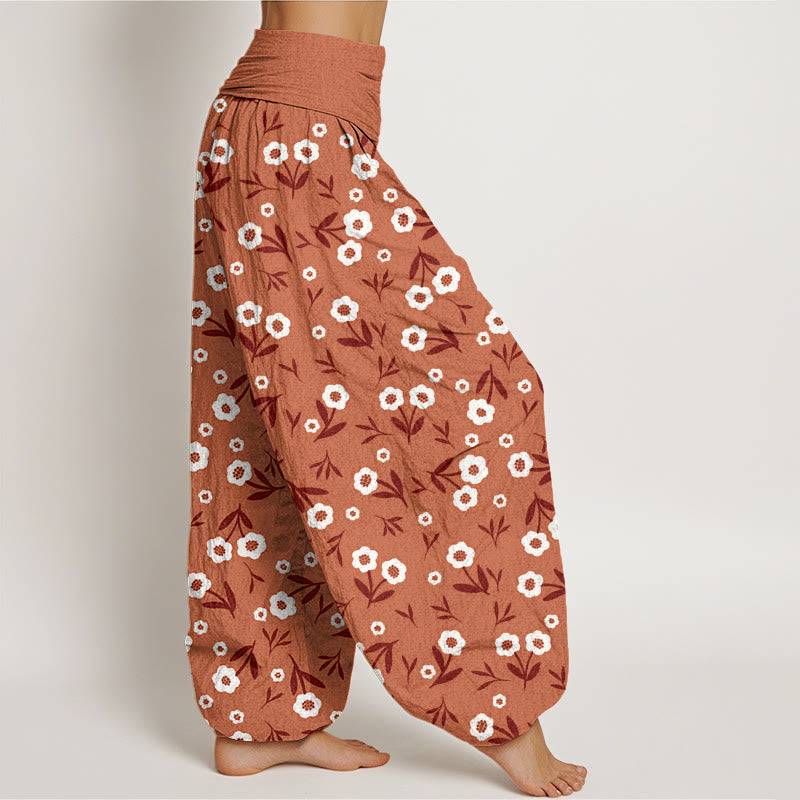 Buddha Stones Casual Simple Flowers Leaves Pattern Women's Elastic Waist Harem Pants - image 1