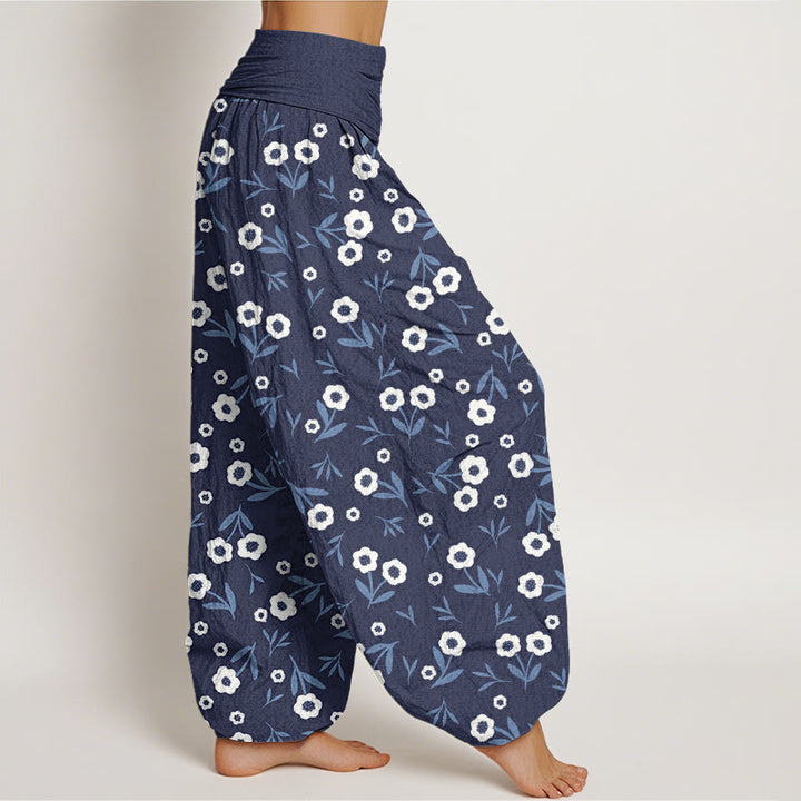 Buddha Stones Casual Simple Flowers Leaves Pattern Women's Elastic Waist Harem Pants - image 6