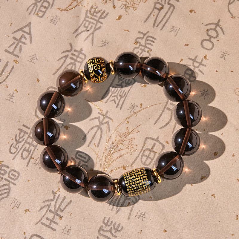 Buddha Stones Ice Obsidian Gold-stamped Sanskrit Courage Bracelet - Ice Obsidian(Wrist Circumference:16cm) - image 0