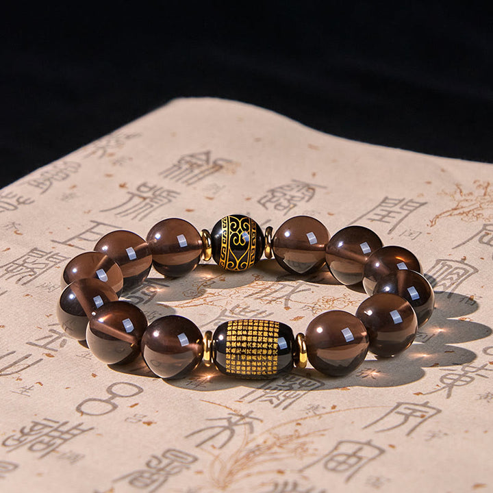 Buddha Stones Ice Obsidian Gold-stamped Sanskrit Courage Bracelet - image 2