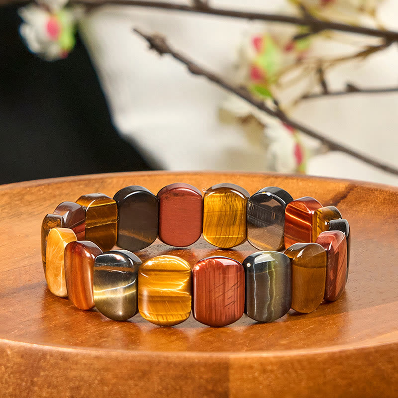 Buddha Stones Natural Colored Tiger Eye Oval Beads Strength Bracelet - Colored Tiger Eye(Wrist Circumference: 17-21cm) - image 0
