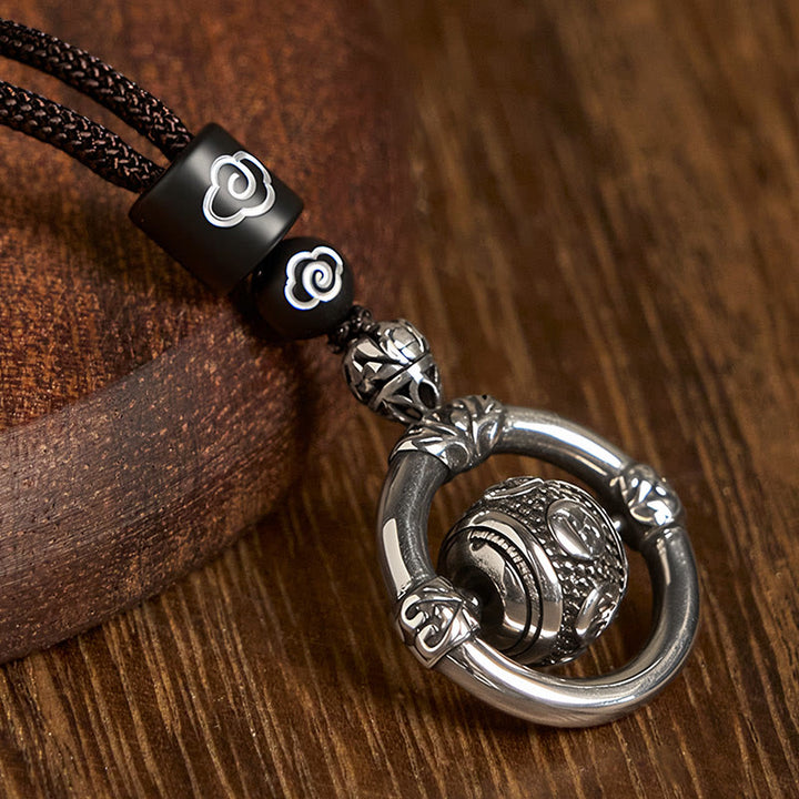 Buddha Stones Om Mani Padme Hum Copper Plated Silver Wealth Rotating Necklace Pendant - image 9