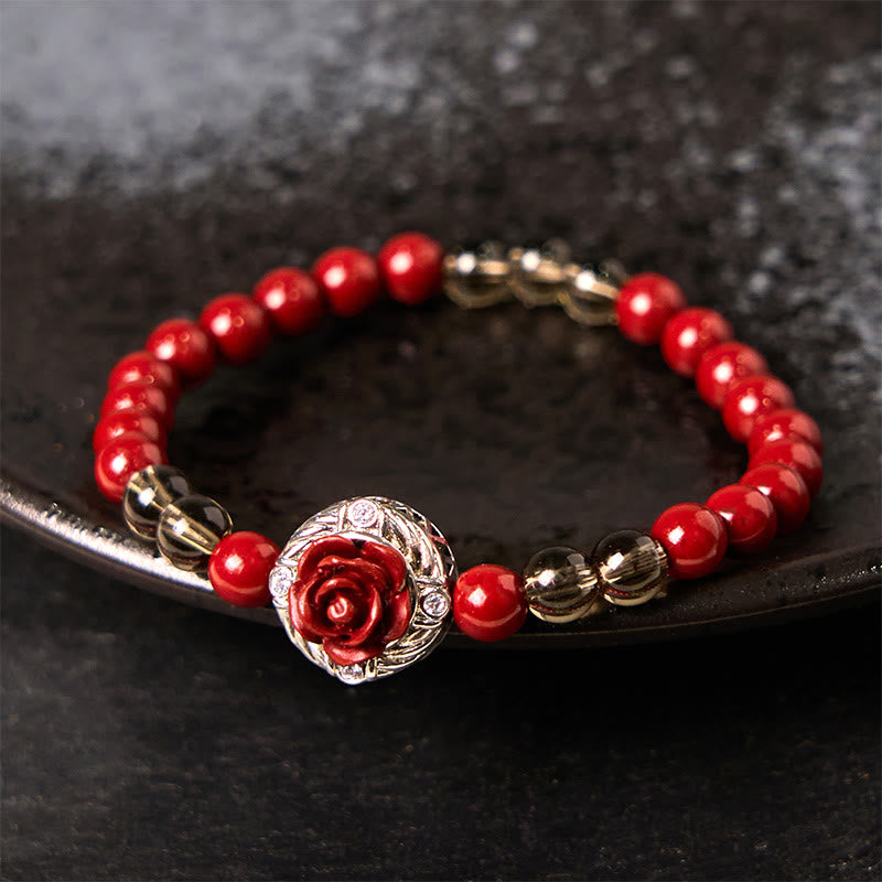 Buddha Stones Cinnabar Angora Red Shell Pearl Rose Petals Calm Bracelet - Cinnabar(Wrist Circumference: 15-17cm) - image 0