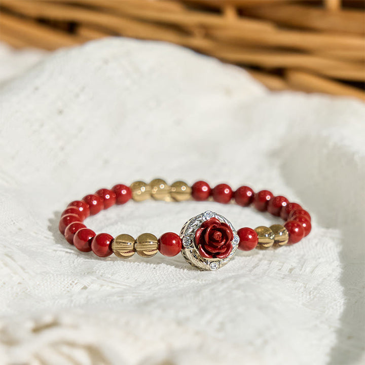 Buddha Stones Cinnabar Angora Red Shell Pearl Rose Petals Calm Bracelet - image 2