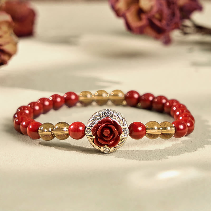 Buddha Stones Cinnabar Angora Red Shell Pearl Rose Petals Calm Bracelet - image 1