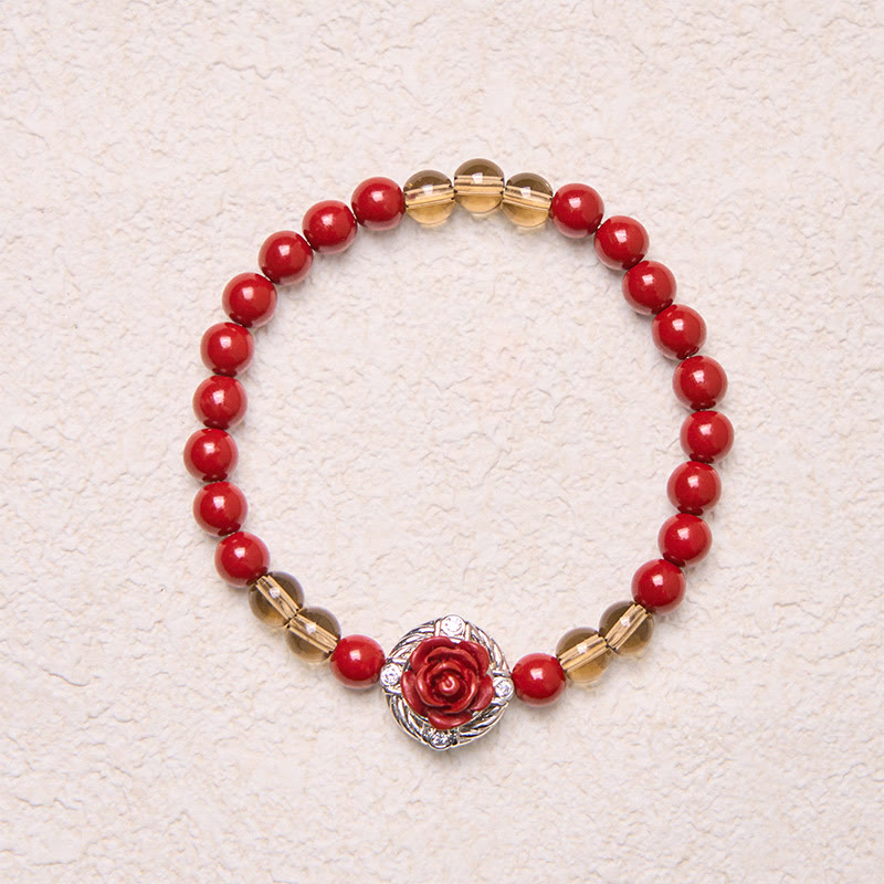Buddha Stones Cinnabar Angora Red Shell Pearl Rose Petals Calm Bracelet - image 3