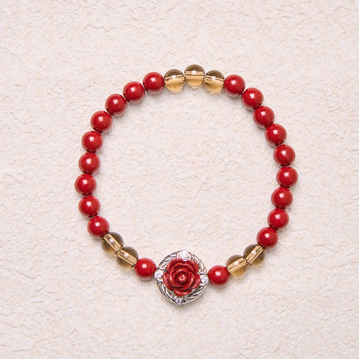 Buddha Stones Cinnabar Angora Red Shell Pearl Rose Petals Calm Bracelet - image 3