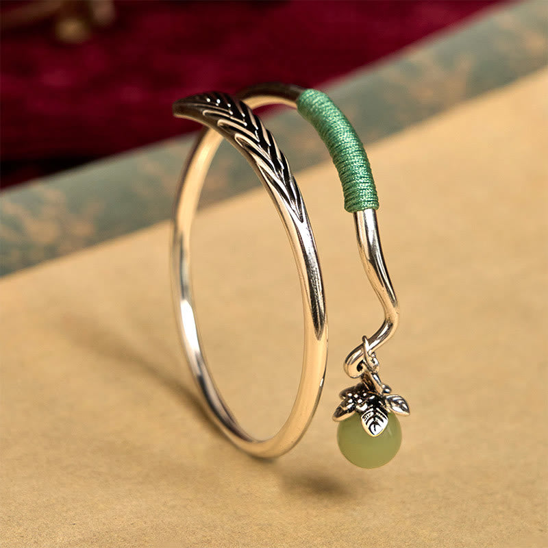 Buddha Stones Copper Alloy Green Bead Charm Luck Cuff Bracelet Bangle - 58-62mm(Adjustable) - image 0