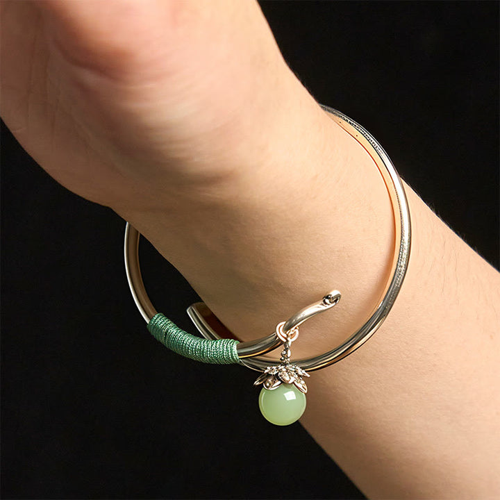 Buddha Stones Copper Alloy Green Bead Charm Luck Cuff Bracelet Bangle - image 15