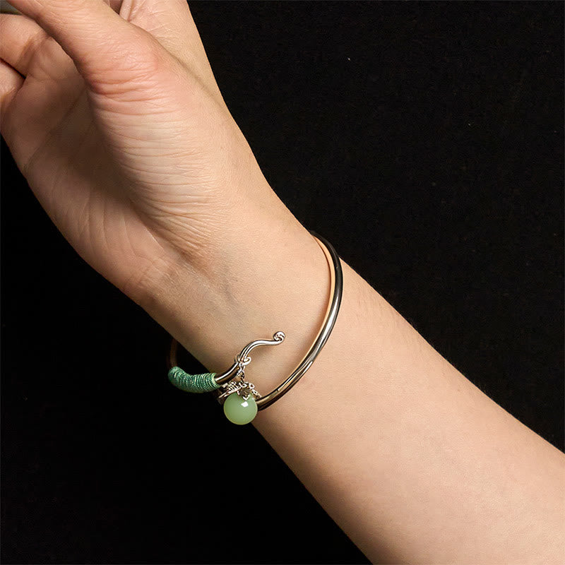 Buddha Stones Copper Alloy Green Bead Charm Luck Cuff Bracelet Bangle - image 14
