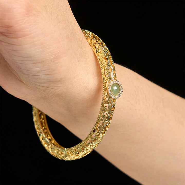Buddha Stones Cloud Pattern Jade Copper Luck Bracelet Bangle 2.36 IN (60 MM) - image 13