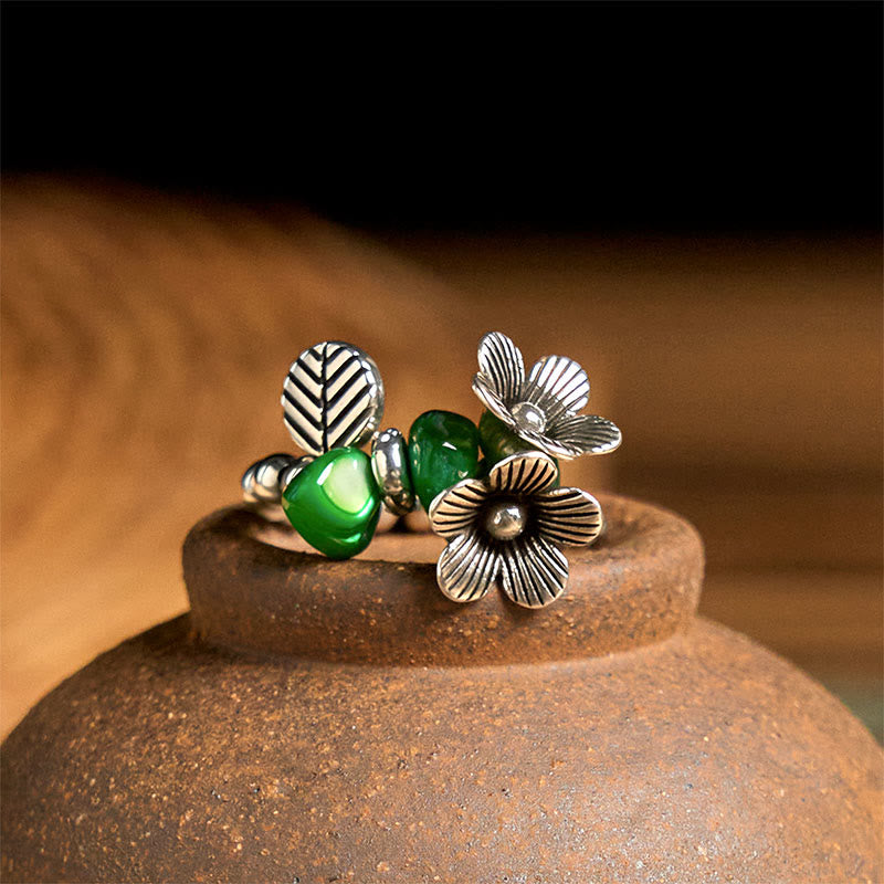 Buddha Stones Flower Pattern Copper Alloy Luck Elastic Rope Ring - image 3
