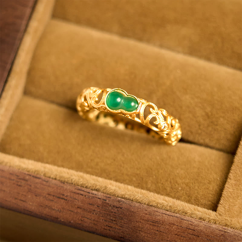 Buddha Stones Vintage Gourd Green Chalcedony Copper Alloy Wealth Ring - image 1