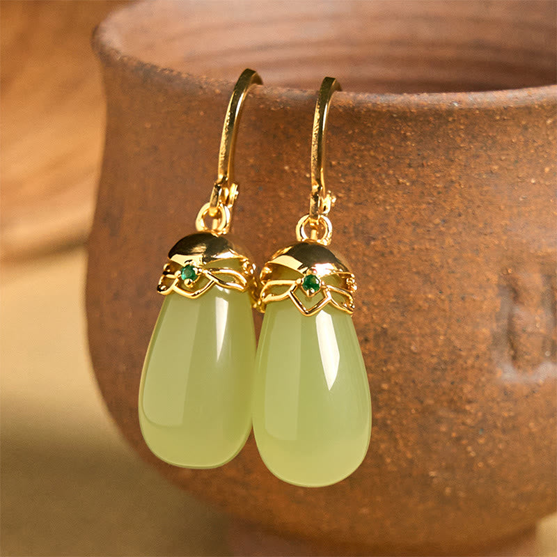Buddha Stones Green Chalcedony Water Drop Strength Copper Posts Earrings - Green Chalcedony(Copper Posts) - image 0
