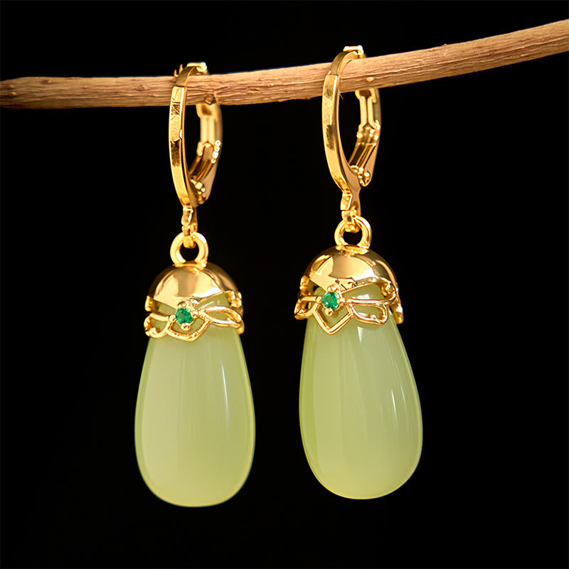 Buddha Stones Green Chalcedony Water Drop Strength Copper Posts Earrings - image 1
