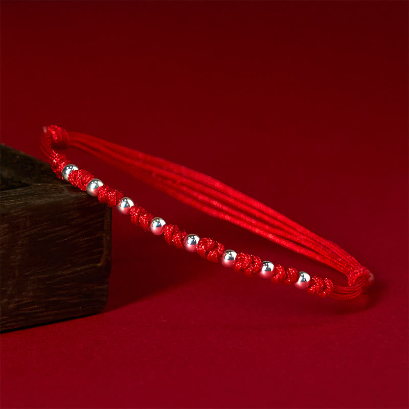 Buddha Stones 925 Sterling Silver Beads Red String Adjustable Luck Bracelet - 925 Sterling Silver(Wrist Circumference: 15-23cm) - image 0
