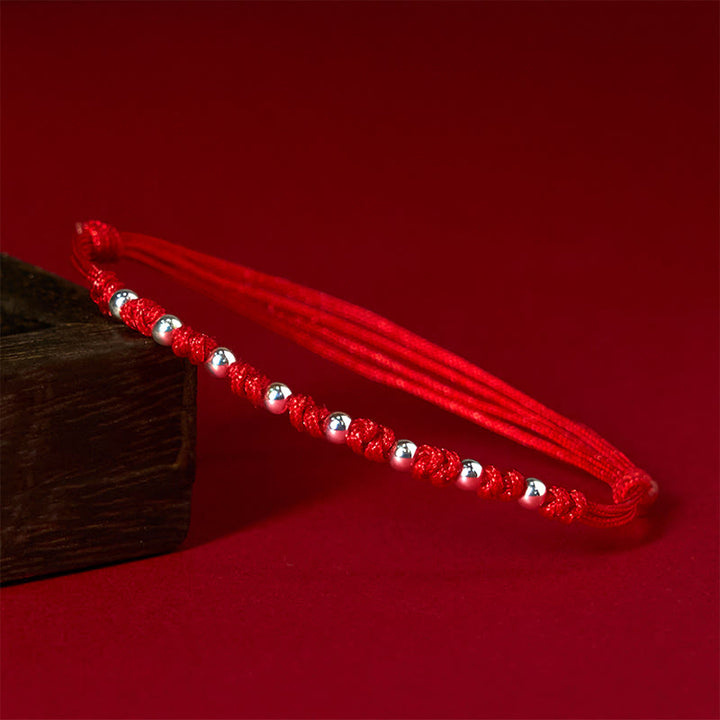 Buddha Stones 925 Sterling Silver Beads Red String Adjustable Luck Bracelet - 925 Sterling Silver(Wrist Circumference: 15-23cm) - image 0