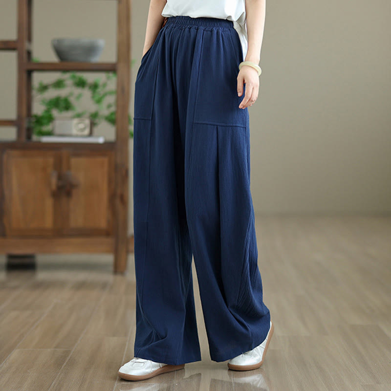 Buddha Stones Plain Pleated Design Ankle-Length Women's Cotton Linen Pants With Pockets - image 15