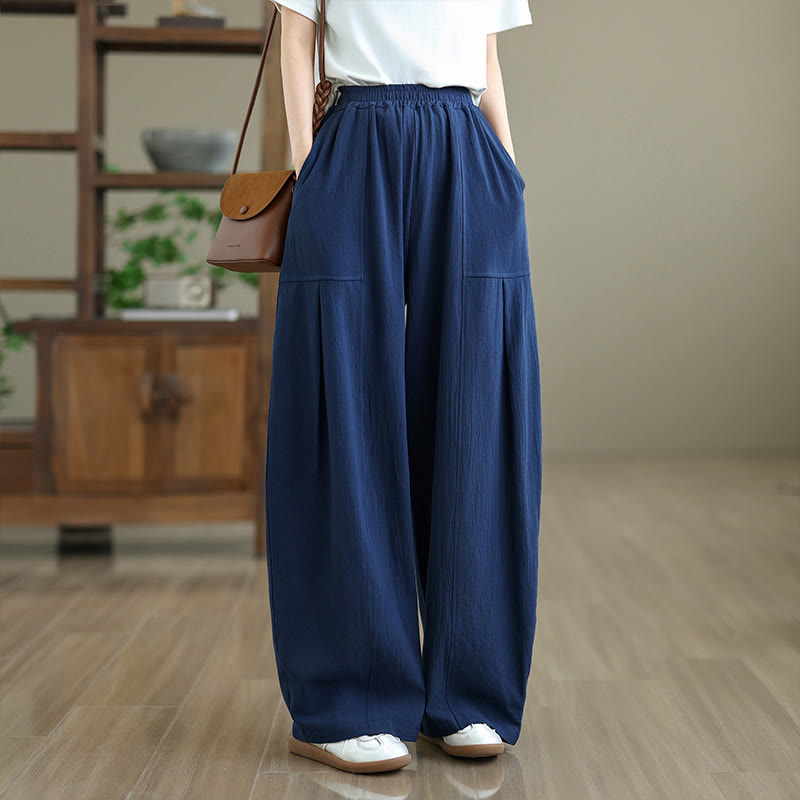 Buddha Stones Plain Pleated Design Ankle-Length Women's Cotton Linen Pants With Pockets - MidnightBlue - US12，UK/AU16，EU44 (2XL) - image 13