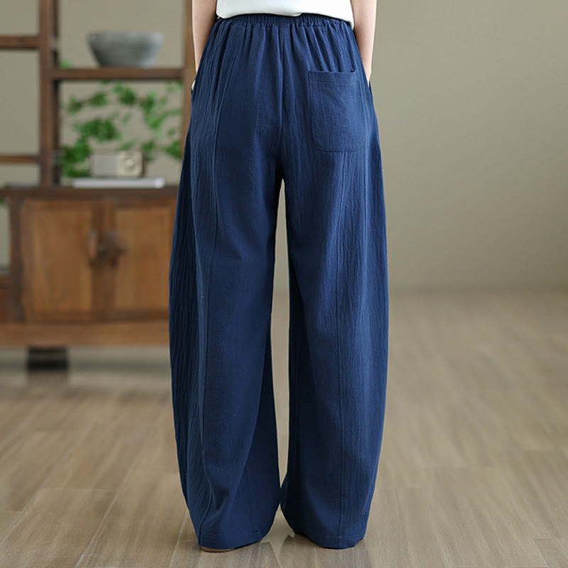 Buddha Stones Plain Pleated Design Ankle-Length Women's Cotton Linen Pants With Pockets - image 16