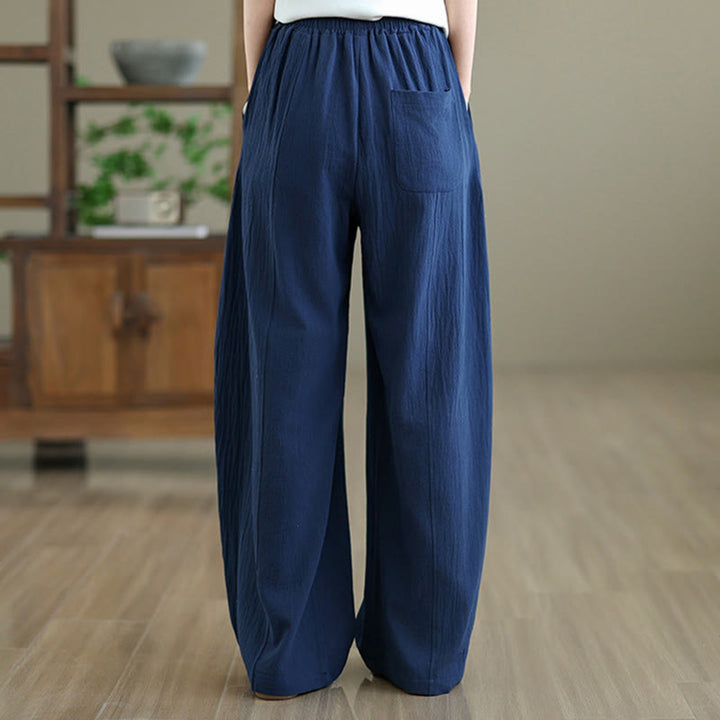 Buddha Stones Plain Pleated Design Ankle-Length Women's Cotton Linen Pants With Pockets - image 16