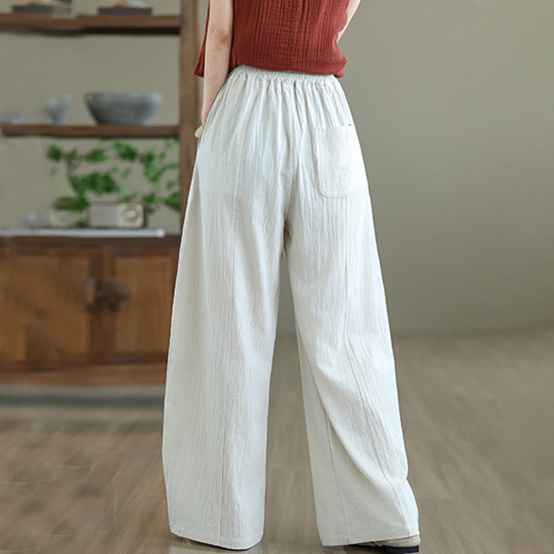 Buddha Stones Plain Pleated Design Ankle-Length Women's Cotton Linen Pants With Pockets - image 10