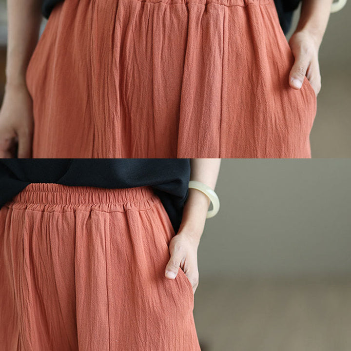 Buddha Stones Plain Pleated Design Ankle-Length Women's Cotton Linen Pants With Pockets - image 5
