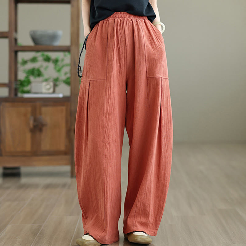 Buddha Stones Plain Pleated Design Ankle-Length Women's Cotton Linen Pants With Pockets - image 3