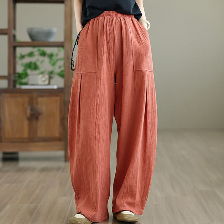 Buddha Stones Plain Pleated Design Ankle-Length Women's Cotton Linen Pants With Pockets - image 3